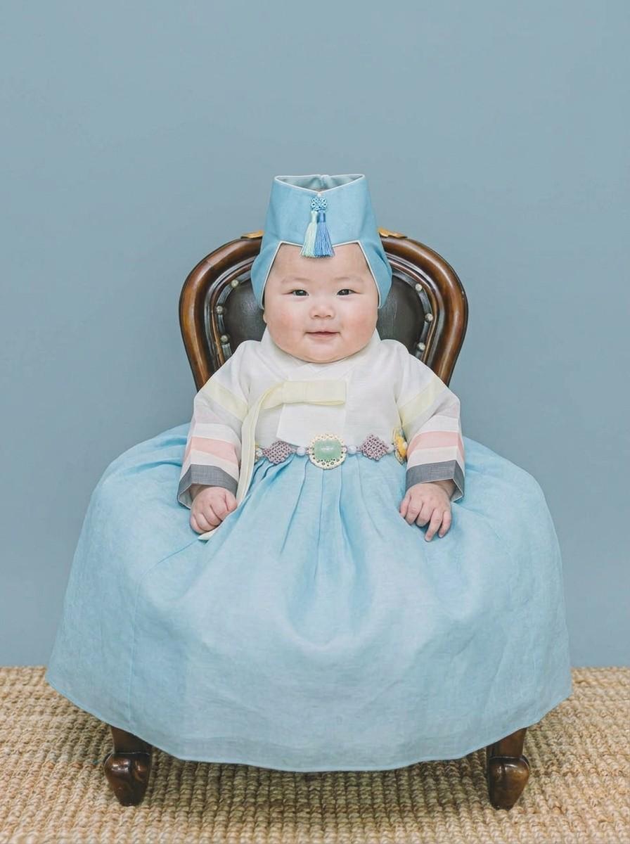 하늘색 족두리 백일