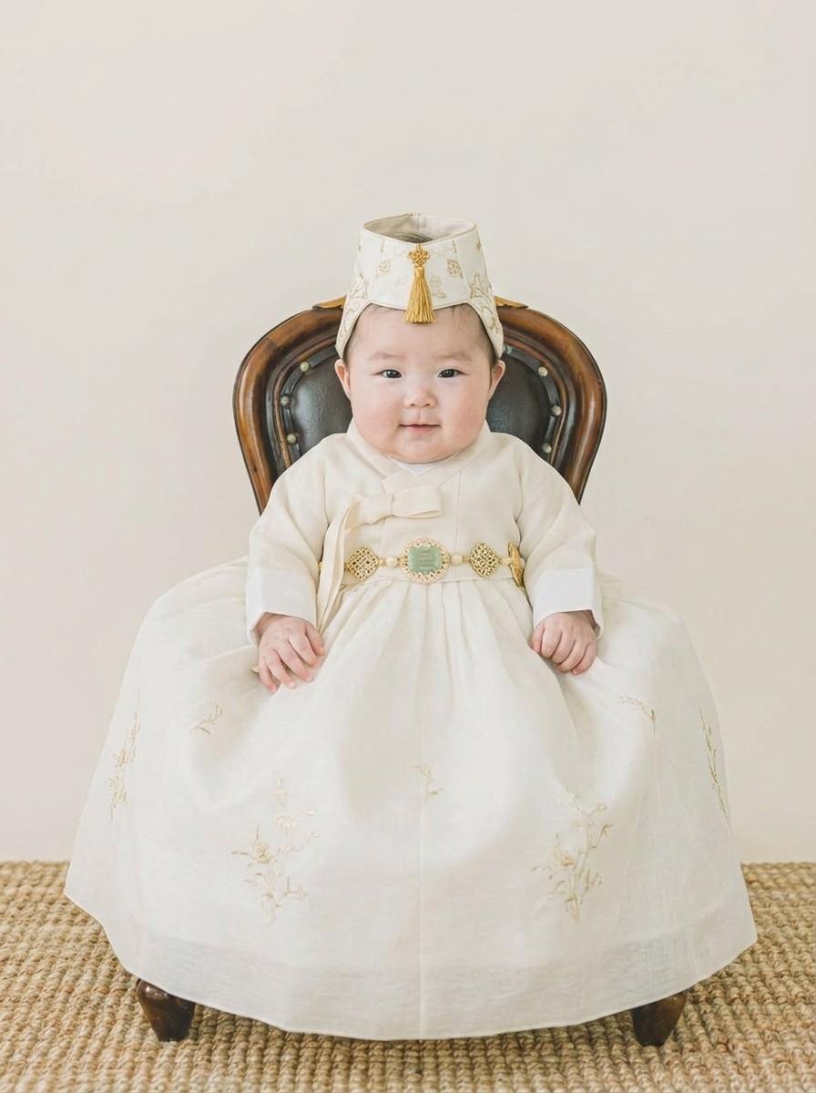 크림 족두리 백일