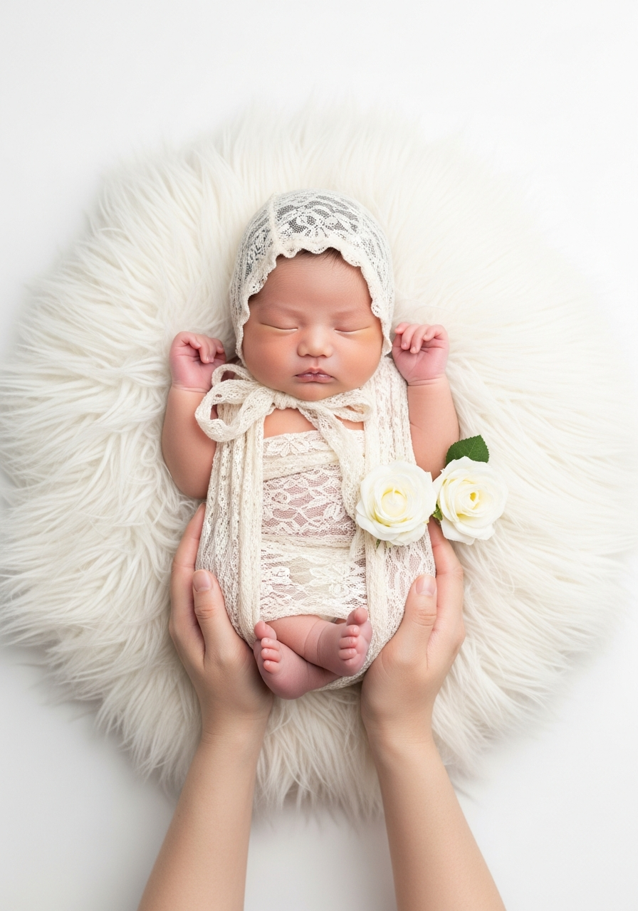 Lace Bonnet & White Roses