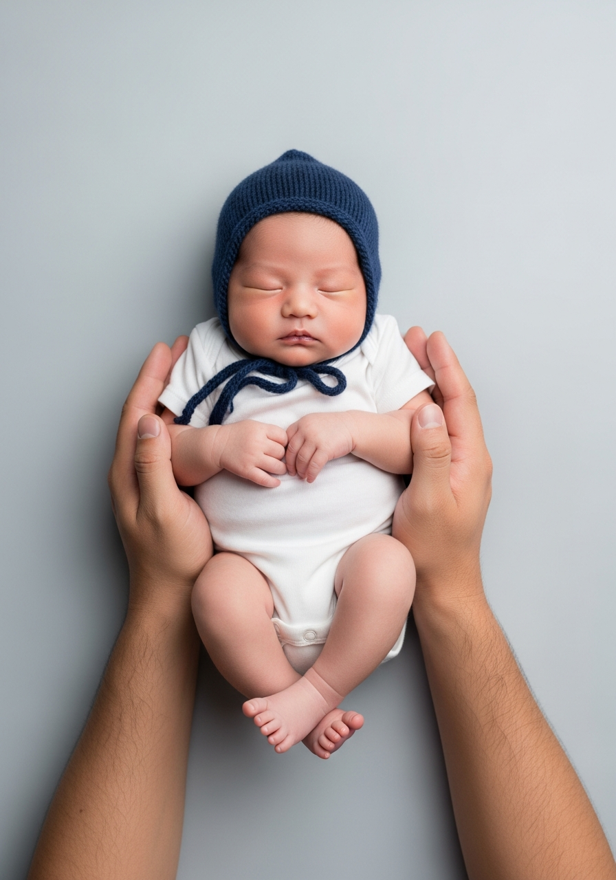 Navy Bonnet & Dad Hands