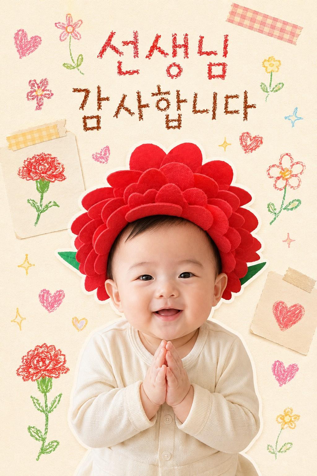Teacher's Day Kindergarten Thank-You Card — ChatGPT Carnation Craft Baby Portrait Prompt