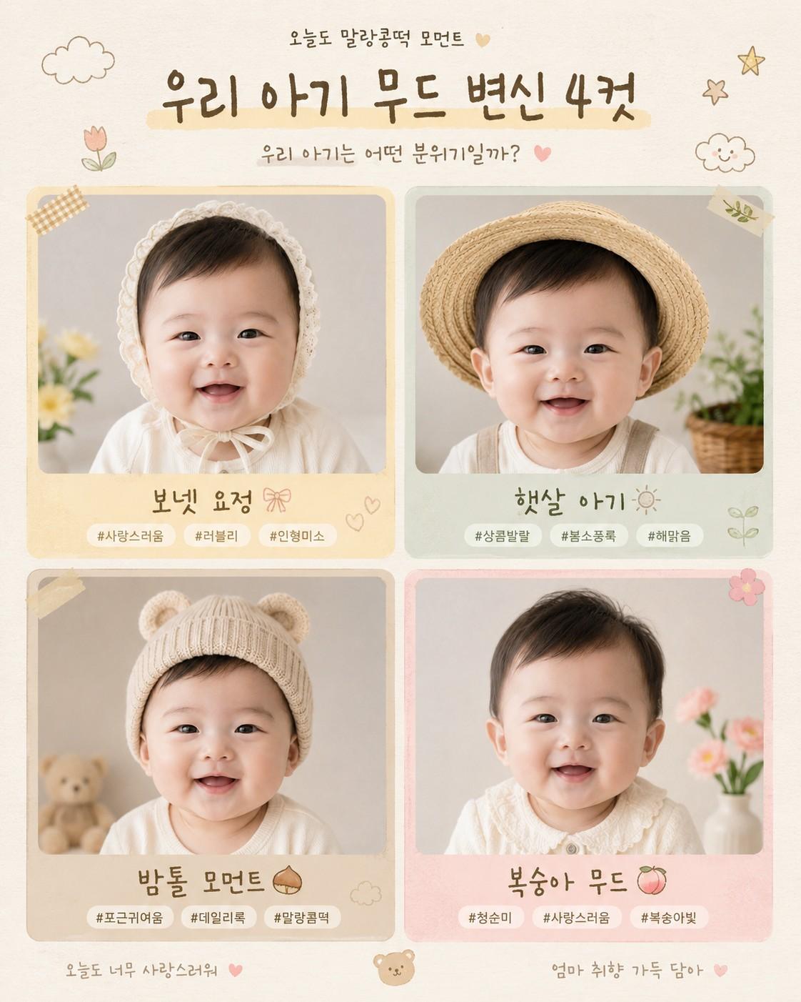 아기 무드 카드 만들기 — 챗GPT 한국 인스타 감성 4컷 변신 프롬프트