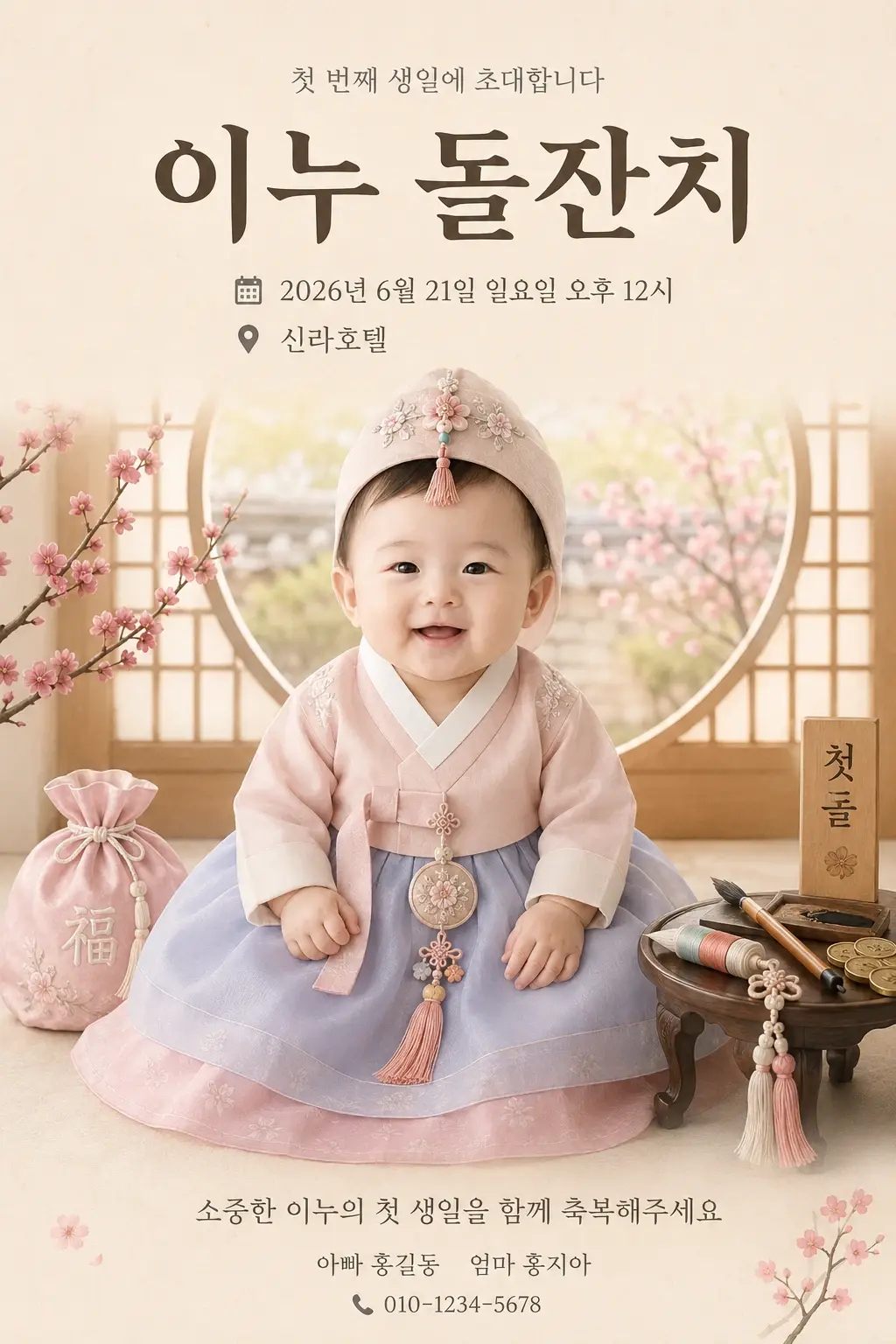 Hanbok Baby Doljanchi 1st Birthday Invitation